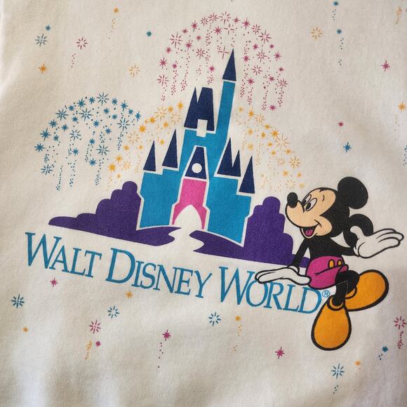 Vintage Walt Disney World Mickey Castle Sweatshirt White Made in USA Small 18x24 - Picture 4 of 7